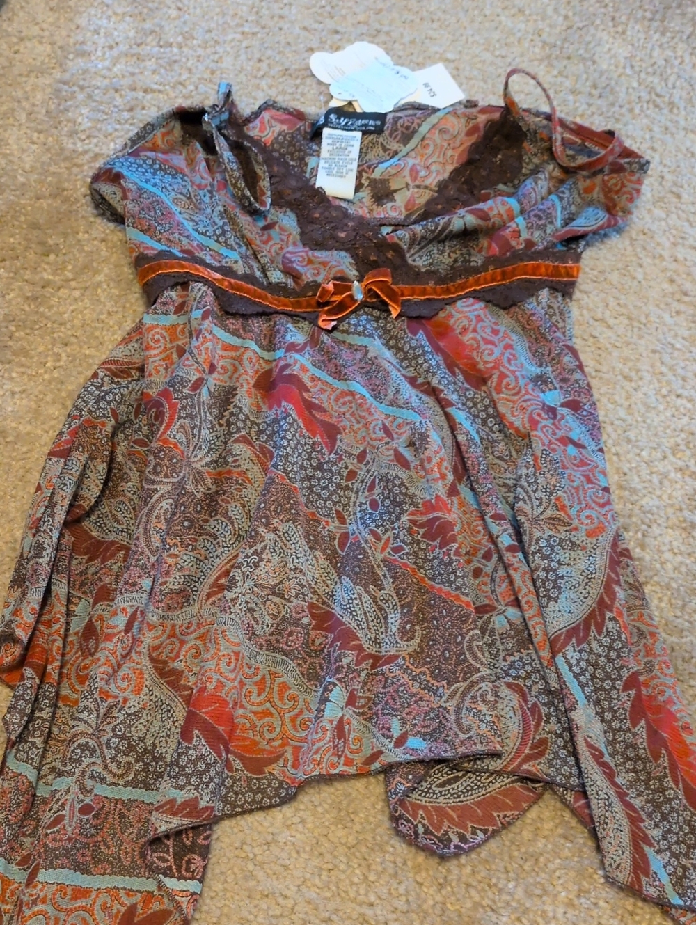 Self Esteem Paisley V-Neck Tunic in Rust, Teal & Brown
